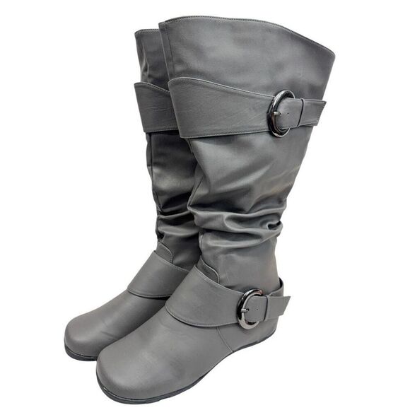 Journee Collection Knee High Boots Gray Size 10 Wide Calf Slouchy Style NEW - Picture 2 of 10